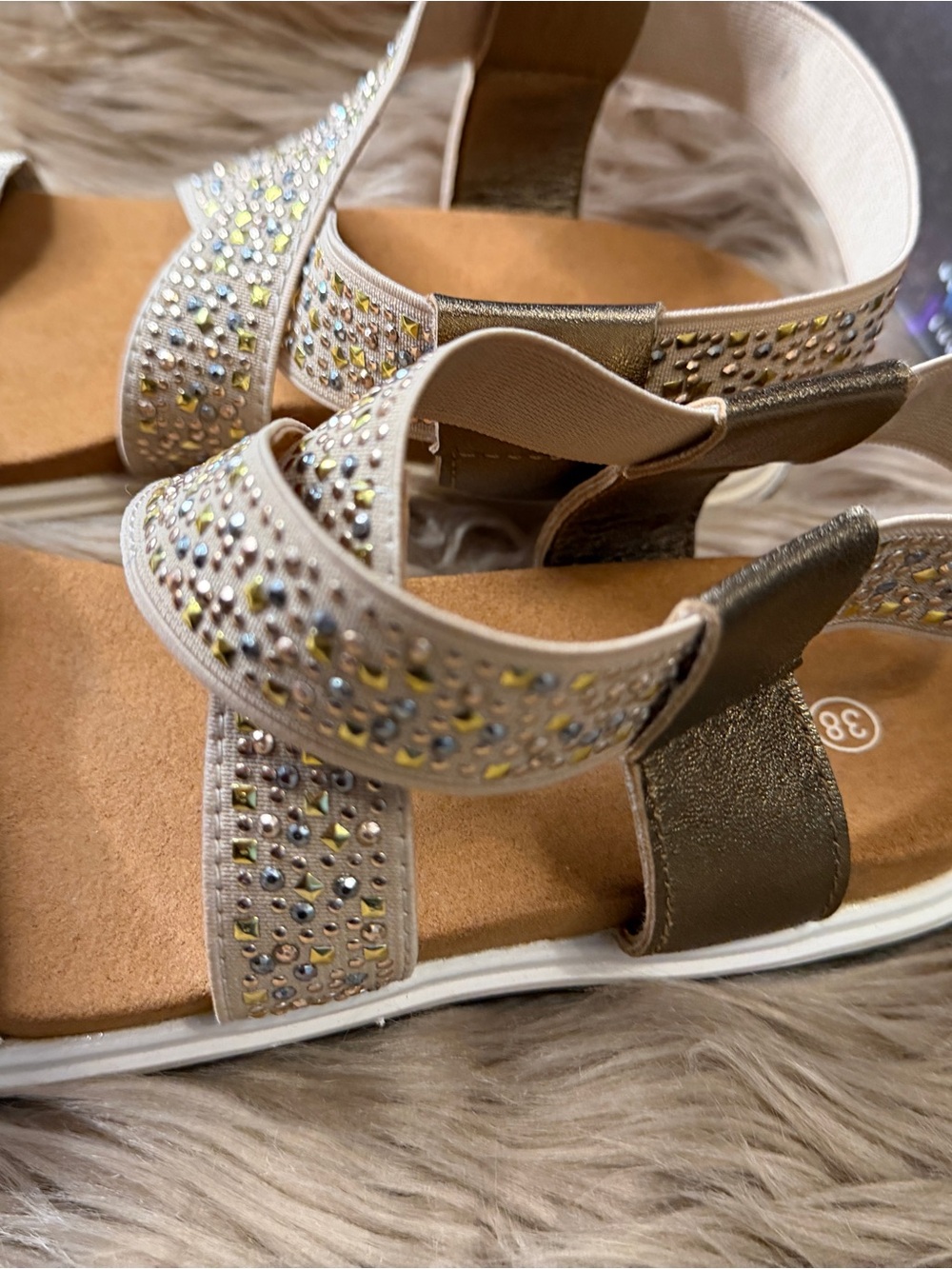 bernie mev. Blanche Metallic Embellished Women's Strappy Sandals, sz 38 or 7 - Picture 4 of 8